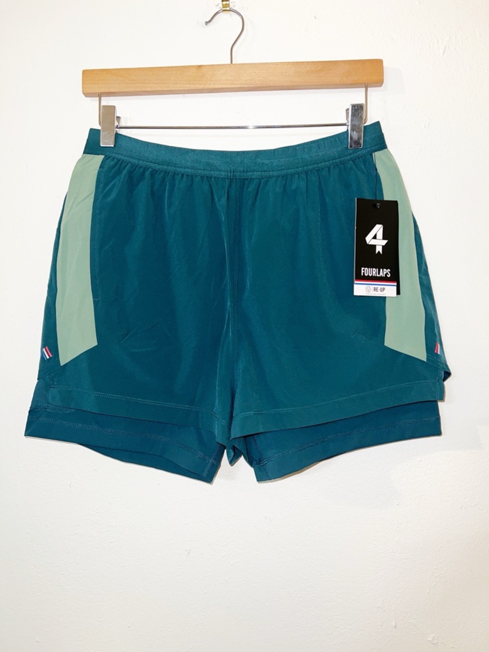 Fourlaps Command Teal Running Shorts with Mint Side Panels and Built In Shorts